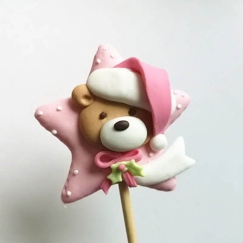 Sleeping cap bear Санта-Клаус, лось, снеговик, рождественские топперы для торта, дерево, олень, обувь, украшения на год, вечерние принадлежности для выпечки, подарки для детей - Цвет: Sleeping cap bear