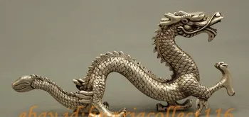 

317 13" Folk Chinese FengShui Silver Year Zodiac Runing Dragon Brass Animal Statue