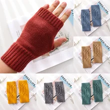 Feminino meia dedo luvas de lã engrossar tela sensível ao toque sem dedos quente malha manga de cor sólida pulseira