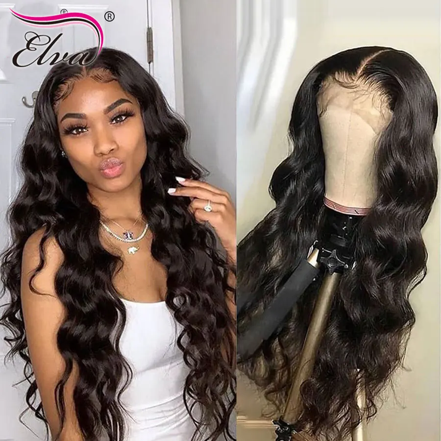 360 Kant Frontale Menselijk Haar Pruiken Pre Geplukt 360 Frontale Pruiken Voor Zwarte Vrouwen Met Baby Haar Elva Remy Haar body Wave Kant Pruiken