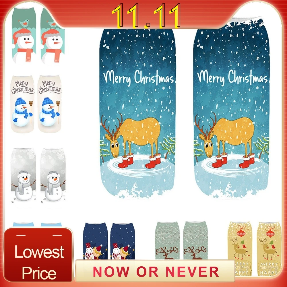 1 пара теплых женских носков хлопковые толстые милые рождественские носки с