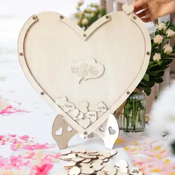 

Romantic Double Heart Shape Wedding Signature Puzzle Memory Guest Book Personality Plywood Big Love Heart