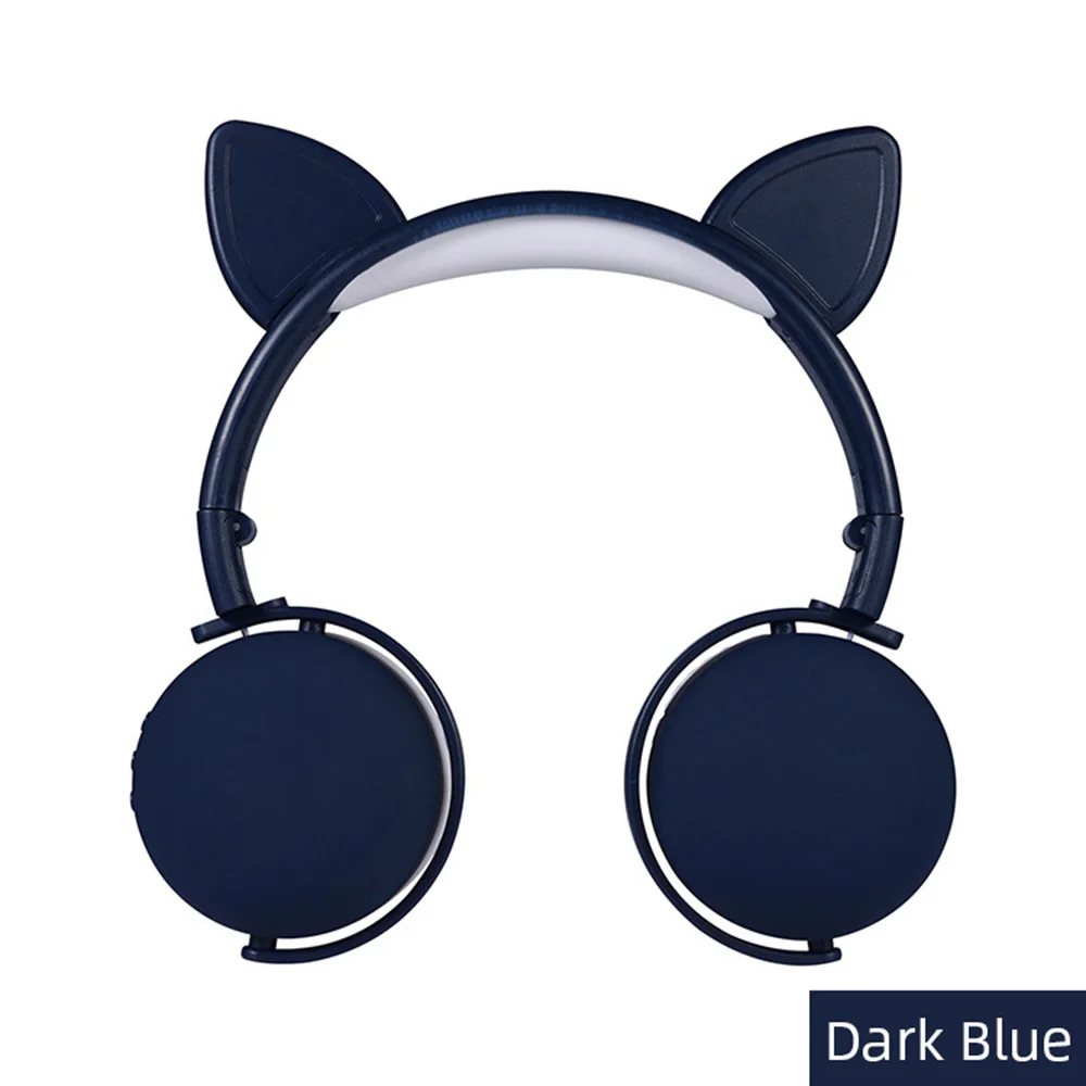 Наушники с кошачьими ушками Bluetooth 5,0 милый шумоподавление 3,5 мм разъем микрофона для iPhone XS макс. для планшетов Компьютерная гарнитура складной бас - Цвет: Dark Blue