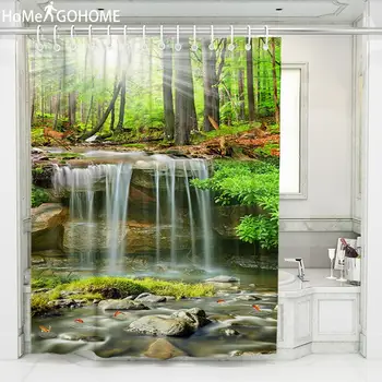 

Psychedelic Shower Curtain 3D Sunny Forest Waterfall Decorative Bathroom Curtain Bathtub Bath Screen cortina de ducha 180x200cm