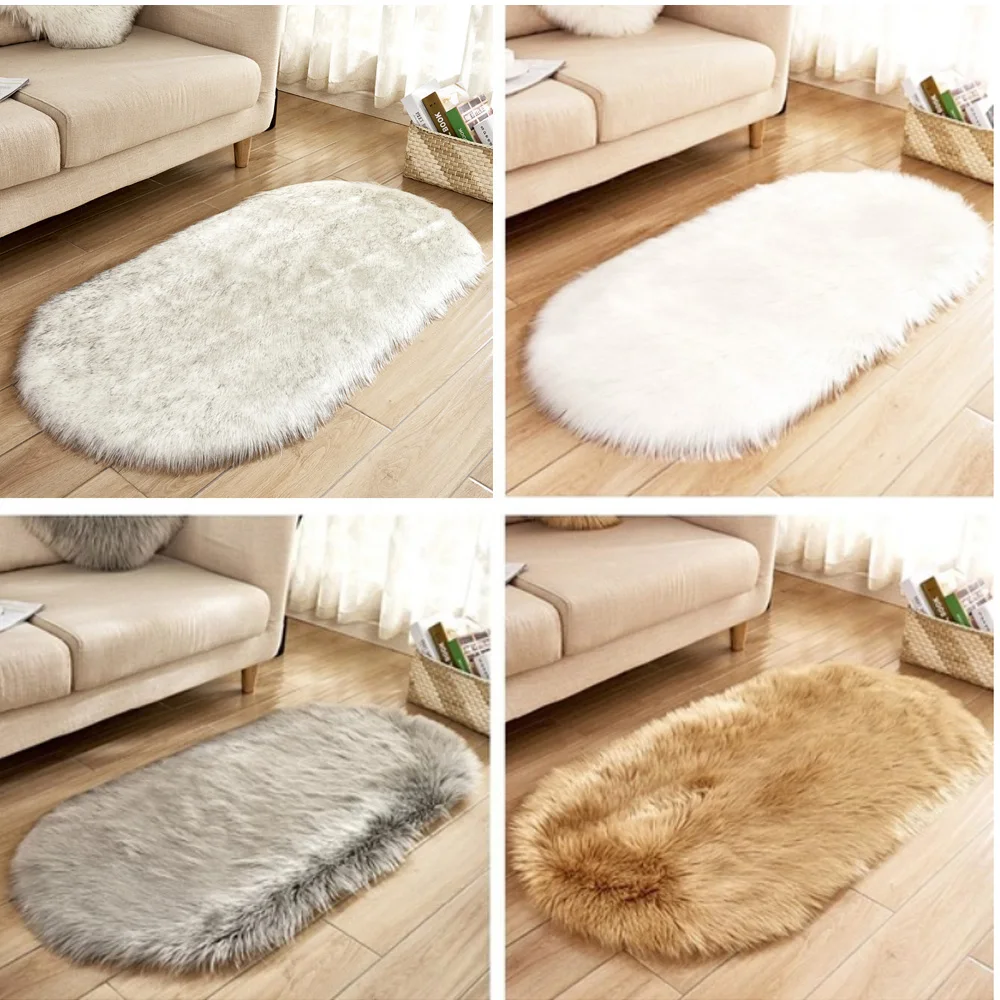 Комфортный пушистый напольный коврик овальный Искусственный Имитация шерсти супер мягкий чайный столик длинный плюшевый ковер Имитация шерсти ковер зима