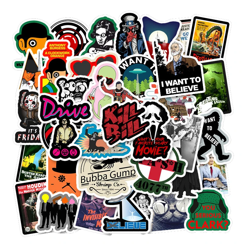 

50pcs Classic Movie Stickers for Luggage Laptop Art Painting Fiction Poster Stickers Waterproof Skateboard Toy Sticker