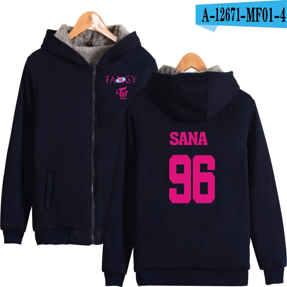 KPOP Group twice fancy Album hoodie Женская/Мужская kpop модная толстовка на молнии Повседневная утепленная толстовка на молнии - Цвет: Navy Blue