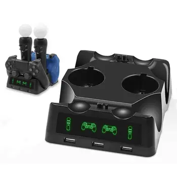 

Data Frog 4 in 1 Controller Charging Docking Station Stand for PS4 PS VR MOVE Quad Gamepads Charger Stand for PS4 Accessories