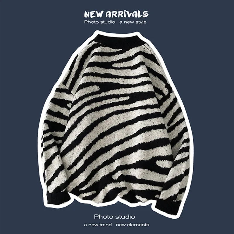 Winter Striped Sweater Men's Warm Fashion Casual O-neck Knit Pullover Men Streetwear Wild Knitting Sweaters Male Sweter Clothes