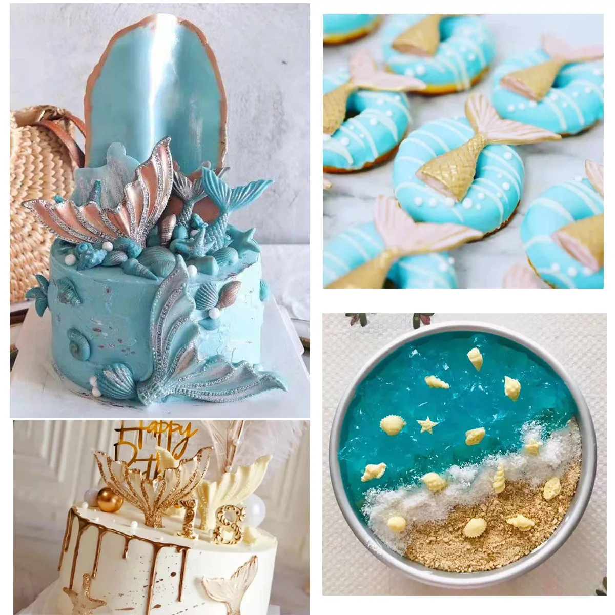 

3D Fish Seaweed Dolphin Cake Mold Seahorse Shell 6PCS Set Starfish Mermaid Fondant Border Kitchen Baking Decoration Resin Mould