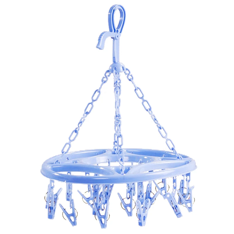 Hanging Dryer 18 Clips Pin Laundry Clothes Hanger Underwear Socks Foldable New(blue