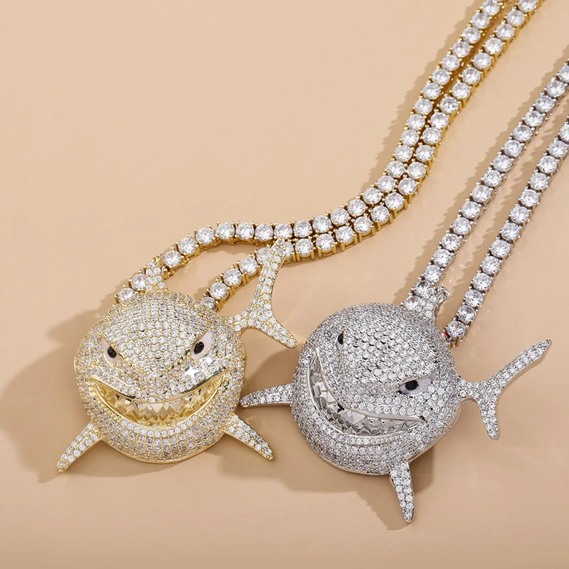 Iced Out 6ix9ine Shark Pendant 3 Colors 