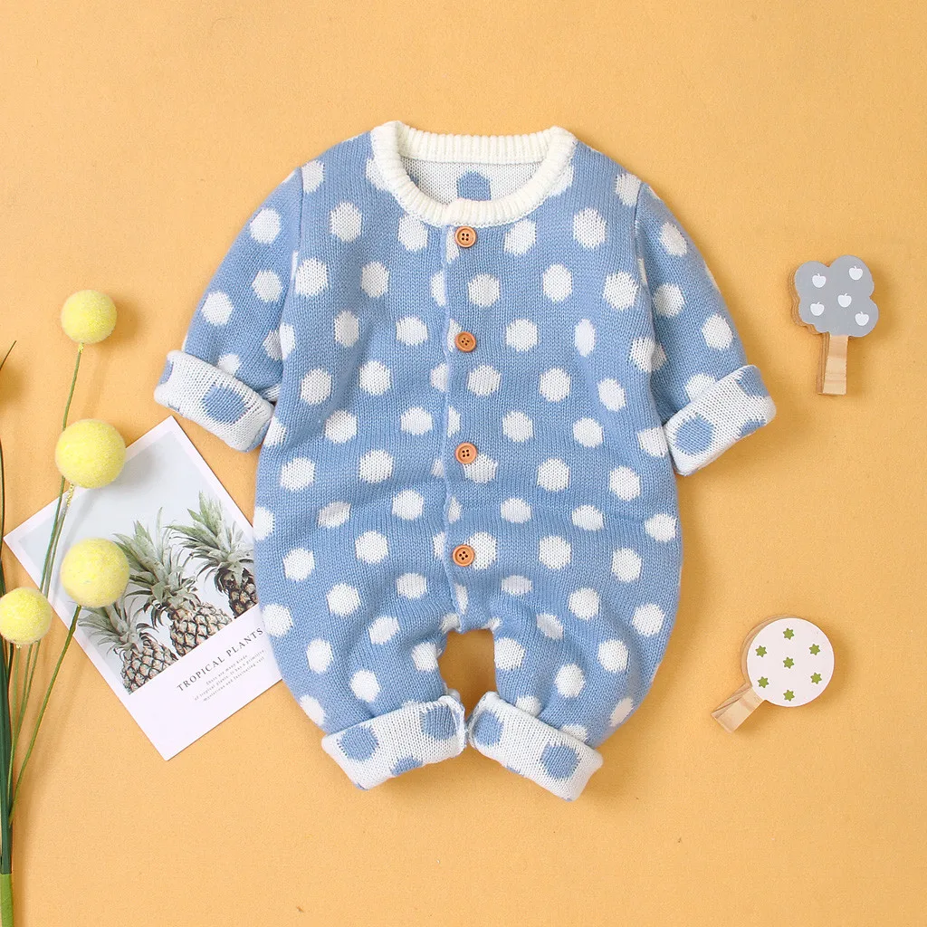 Для новорожденных, для маленьких мальчиков и девочек зимний свитер в горошек для мальчиков, Вязаный комбинезон теплый костюм, детская одежда детский Комбинезончик для малышей, зимняя одежда