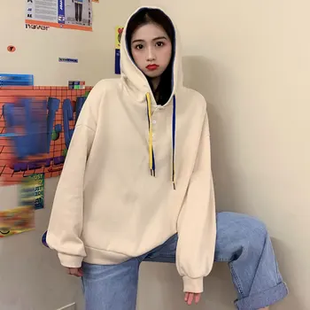

Women Fashion Hooded Sweatshirt Long Sleeve Spring Autumn Hoodies Loose Casual Outwear Solid With Strawstring Women Pullovers