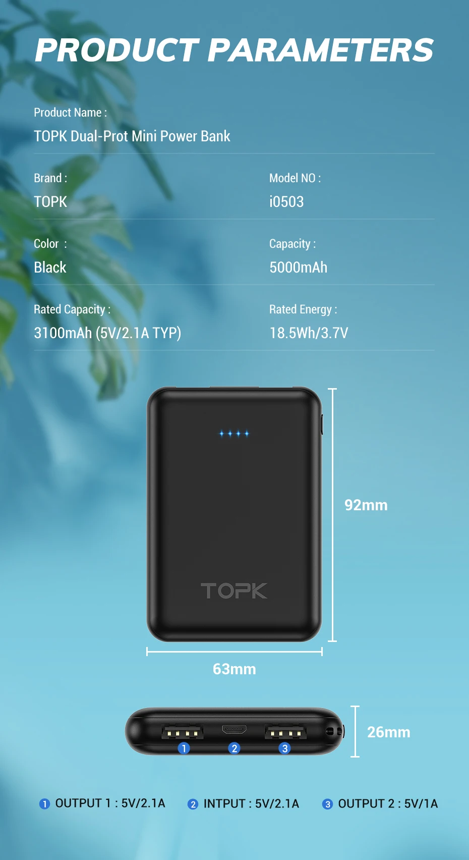 TOPK 10000 мАч Мини банк питания для iPhone Xiaomi huawei Dual USB портативный мобильный телефон внешний аккумулятор