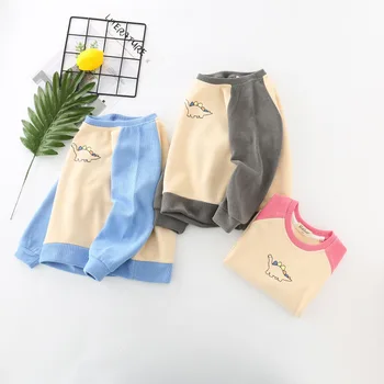 

3-7 Y Toddler Baby Shirts Cartoon Dinosaur Print Long Sleeve Splice Hoodies for Girls Child Boys Sweatshirts Cotton Kids Clothes