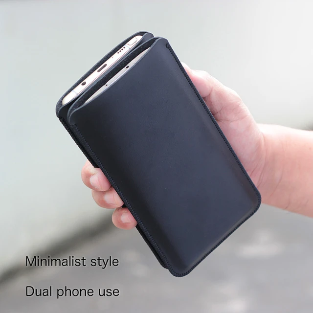 Extremely simple Double phone Straight leather case Pouch For