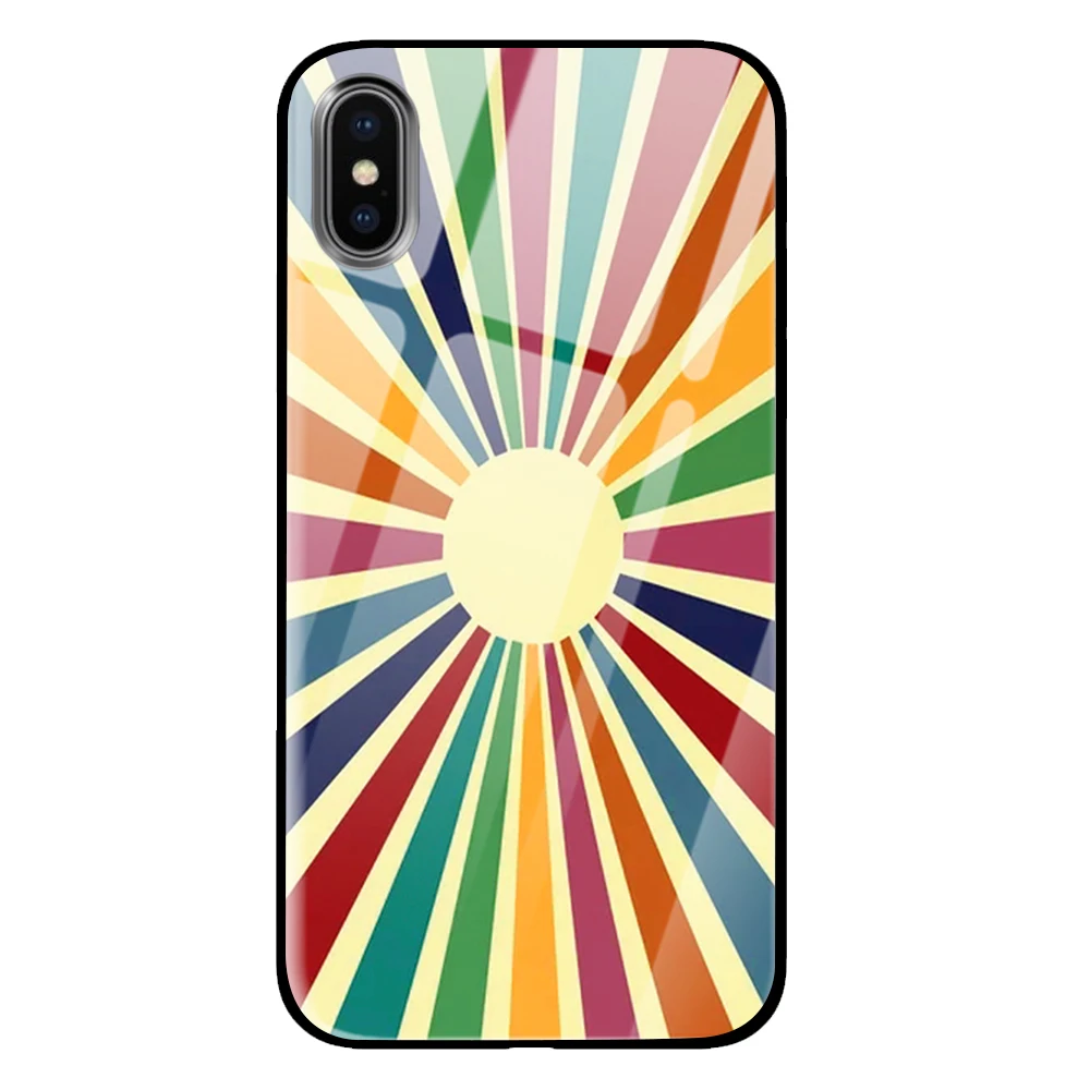 Радужные цвета для iPhone 5 5S SE 6 6s 7 8 Plus X XS Max XR закаленное стекло чехлы для телефонов - Цвет: 9
