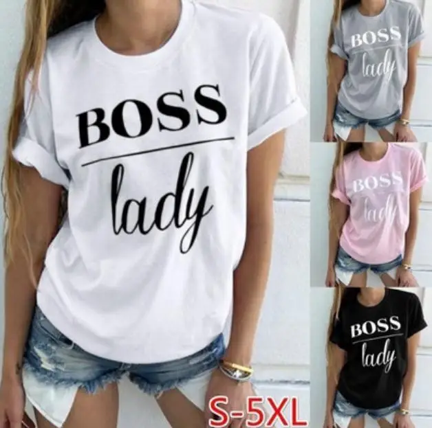 Boss Lady Letter Print T Shirt Women Short Sleeve O Neck Loose Tshirt 2019 Summer Women Tee Shirt Tops Camisetas Mujer