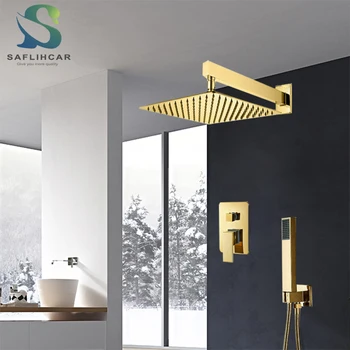 

Golden Ultra-thin Shower Faucet Set Brass Wall-mounted Hot and Cold Water Faucet Square Shower Faucet Set