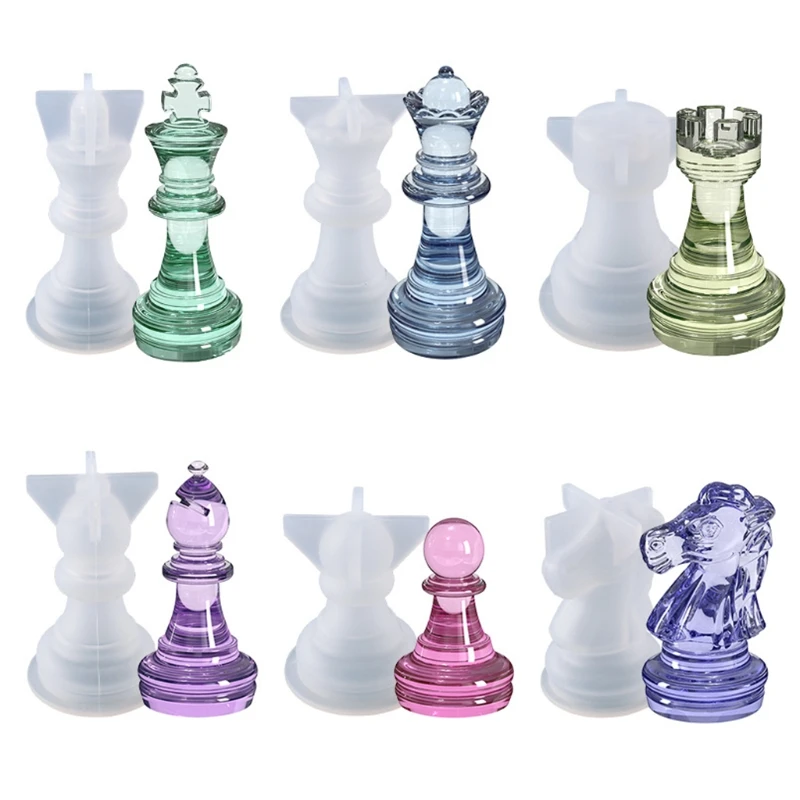 18 peças/conjunto de tabuleiro de xadrez molde de silicone 3D xadrez  cristal epóxi molde de fundição para festa familiar jogos de tabuleiro  decoração de casa peça de xadrez moldes de silicone para