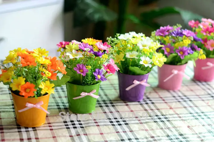 HI-Q, новинка, 1 набор, Мини Милая железная ваза+ шелковые цветы, искусственный цветок, набор для украшения дома, мини бонсай, Флорес, искусственные цветы