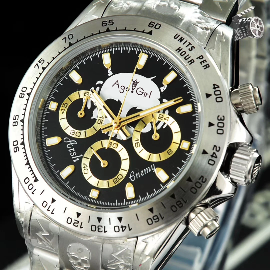 

Luxury Brand New Men Silver Skull Bracelet Limited Edition 904L Stainless Steel Japanese Quartz Chronograph Sapphire Watch AAA+