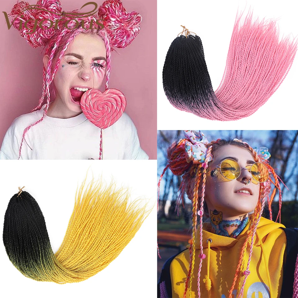 

Vigorous Twist Braiding 14 18 24 Inches Ombre Senegalese Crochet Braids Synthetic Hair Extension Colored Hairpiece Heat Resist