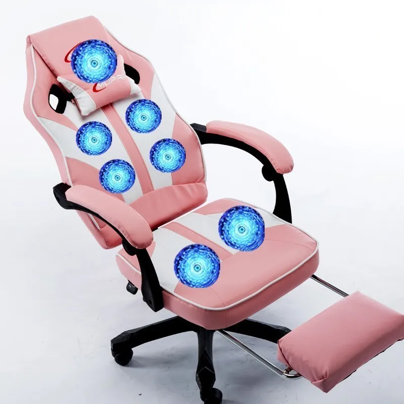 Роскошное Качество esport Гейминг деловые Silla геймер кресло из искусственной кожи 7 точечный массаж Эргономика с подставкой для ног бытовой - Цвет: Pink massage