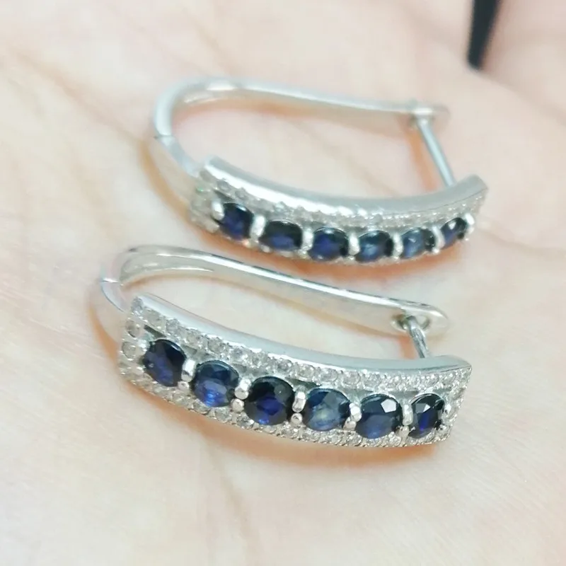 Серьги-кольца с натуральным сапфиром 0.15ct* 12 шт драгоценный камень Серебро 925 пробы для мужчин или женщин T8100110