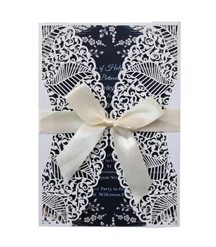 

50pcs Fancy Hollow lace cardwith colorful bowknot Invitation Card Greeting Card Customize Business With RSVP Card Party Supplies