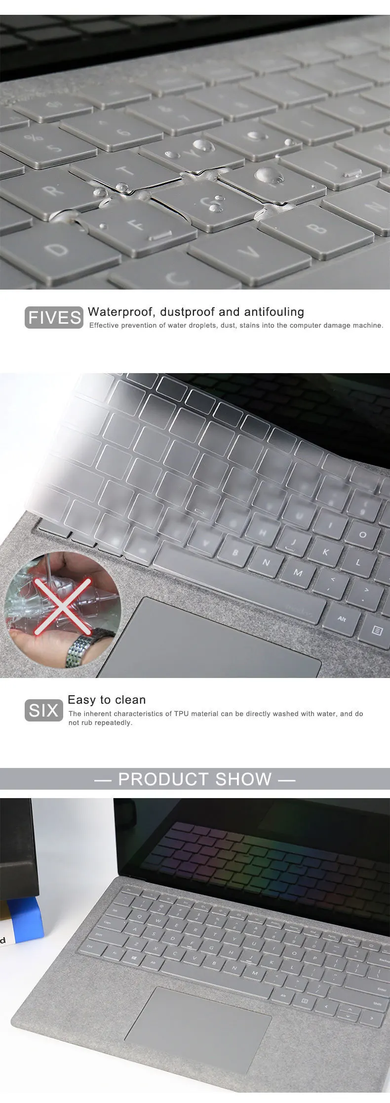 ТПУ Защитная пленка для клавиатуры для microsoft Surface Laptop 13," Полностью прозрачная невидимая Защитная мембрана