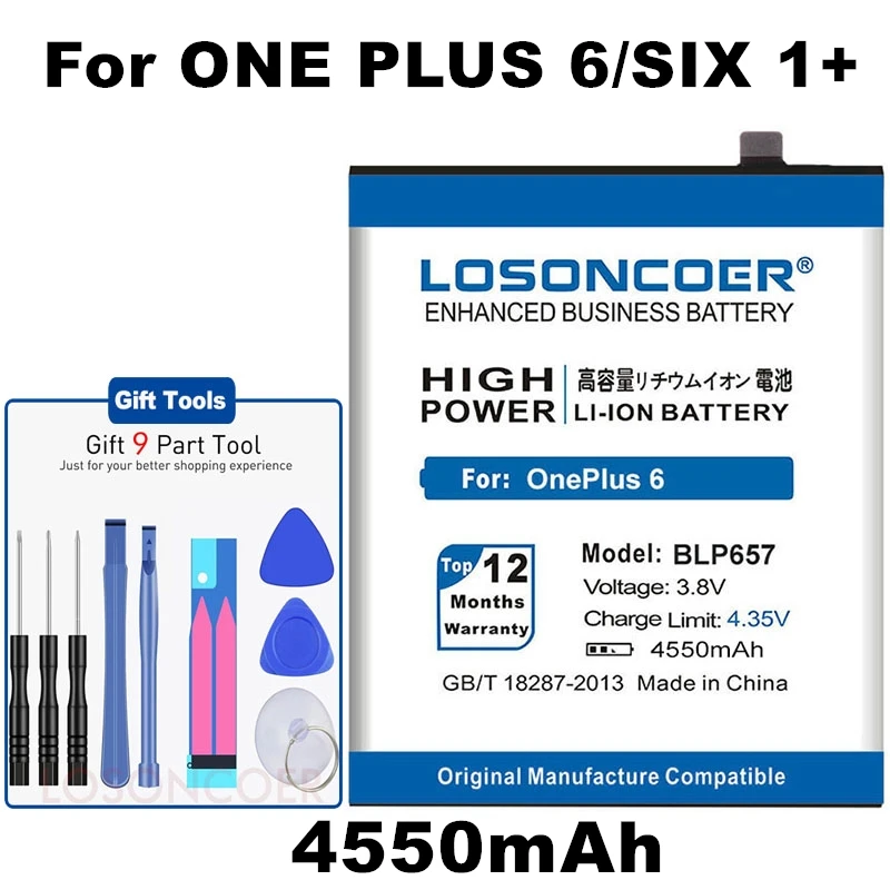 LOSONCOER 4550 мАч батареи для мобильных телефонов BLP657 для OnePlus 6 OnePlus шесть 1+ один плюс 6 батарея+ быстрое прибытие