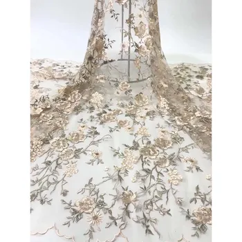 

Most fashion French net fabric with nice flower embroidery African tulle cloth HNZ356(5yards/pc)