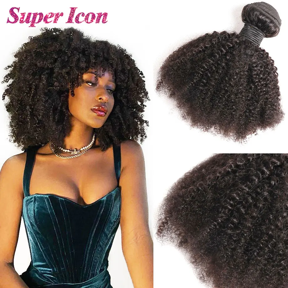 Extensiones de cabello humano rizado Afro, extensiones de cabello humano brasileño, mechones naturales gruesos, venta al por mayor, Super Icon, 1 Uds.