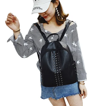 

Women PU Leather Backpack, Rivet Studded Casual Lightweight Daypack Travel Satchel