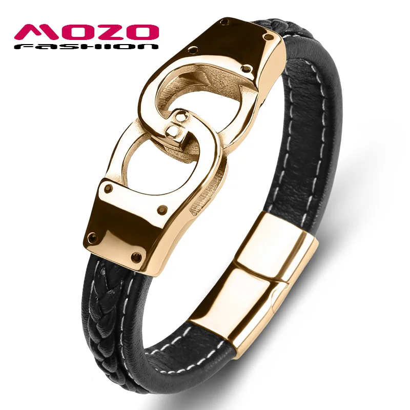 SJ117-H MOZO Модный Ретро мужской браслет из натуральной кожи, браслет из нержавеющей стали, женские высококачественные ювелирные браслеты зеленого цвета - Окраска металла: SJ117-H