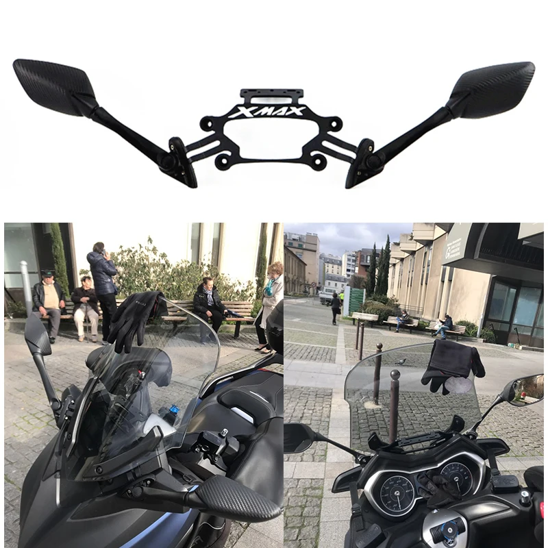 QIDIAN Motorcycle Rear View Mirrors Front Fixed Stand GPS Bracket Mobile Phone Navigation Plate Holder Side Rearview Mirror Kit for Yamaha XMAX X-MAX 125 200 250 400 