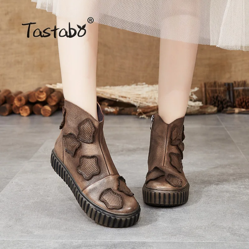 Tastabo г. Новые женские ботильоны повседневная обувь в винтажном стиле ботинки на среднем каблуке цвет хаки, серый, синий, ручная очистка, S66301