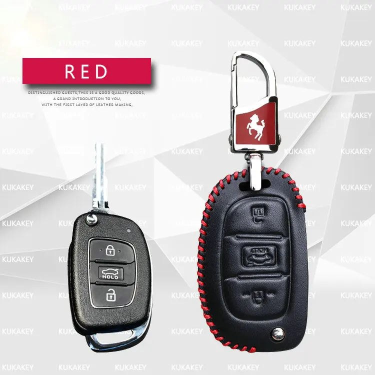 Чехол для ключей автомобиля, чехол для hyundai Elantra Santa Fe Solaris I30 IX25 IX35 Creta Tucson Verna, держатель для ключей из натуральной кожи с дистанционным управлением - Название цвета: Red 3 For Hyundai