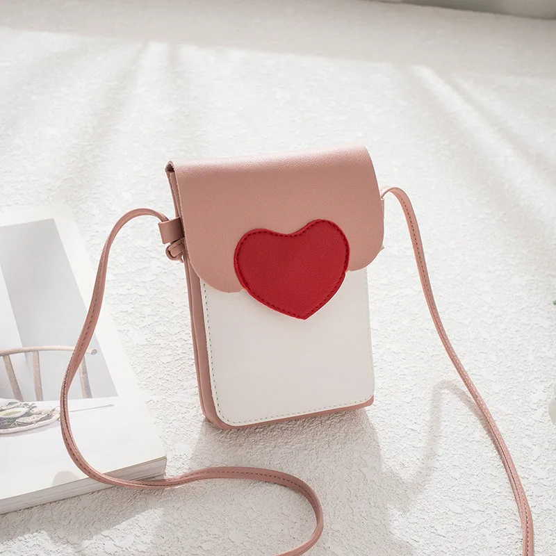 

Korean-style-Style Contrast Color Casual Peach Heart Square Sling Bag 2019 Autumn And Winter New Products Shoulder Oblique Mobil
