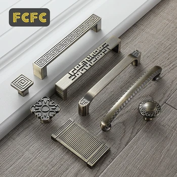 FCFC Antique Cabinet Handles and Knobs Metal Drawer Pulls Vintage Kitchen Cupboard Handle Bronze Furniture Handles Hardware