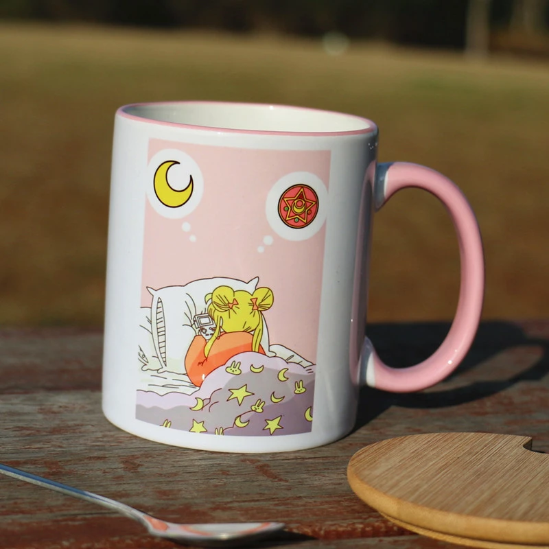 Sailor Moon Chibi Usa Cartoon Ceramic Mug Coffee Water Cup with Spoon Collection 
