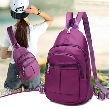 

New Women's Bag Fashion Multi-function Backpack Chest Bag Diagonal Waterproof Nylon Twill Bag Small Backpack