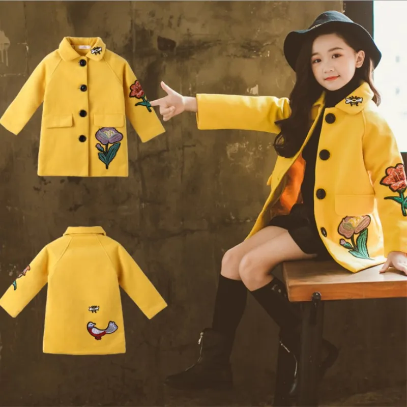 Новая зимняя куртка, пальто для девочек, детская одежда, однотонное пальто розового и желтого цвета, одежда, шерстяное пальто, верхняя одежда - Цвет: Цвет: желтый