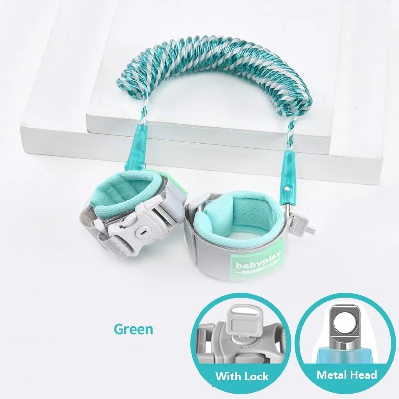 1.5m metal green Anti Lost Wrist Link Upgrade Safety Harness Luminous Baby Strap Outdoor Walking Hand Belt Band Wristband with Lock 1.5m - Цвет: 1.5m metal green