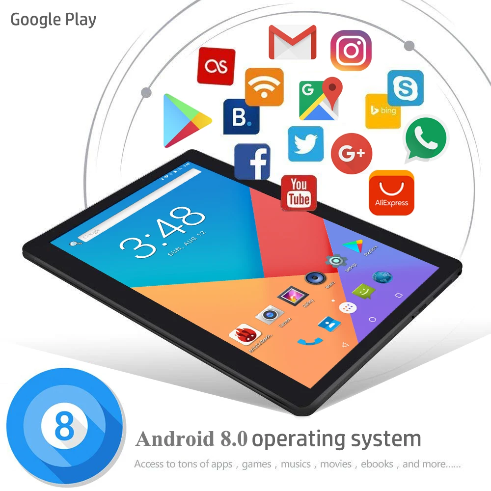 Новейшей ОС Android 8,0 10 дюймов планшет 3g, 4G, FDD, LTE, Octa Core, 1280X800IPS 2.5D Сенсорный экран Оперативная память 4 Гб Встроенная память 64 Гб gps планшеты+ подарки