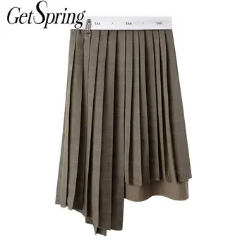 

Getspring Women Skirt Asymmetry High Waist Skirts Womens Irregular Vintage Casual Long Plaid High Waist Skirt Women 2020 Fashion