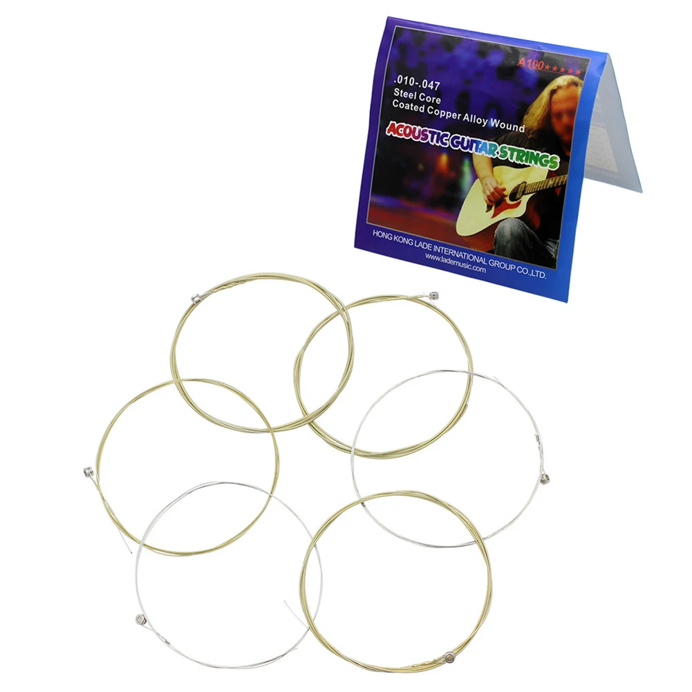 

6PCS Acoustic Guitar Strings Set Stainless Steel Core Coated Copper Alloy Wound 1st-6th (.010-.047) Acoustic Guitar Strings