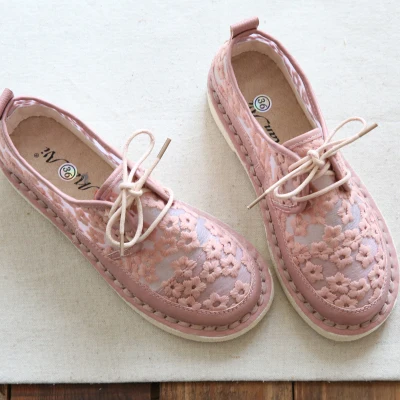Retro literary mesh breathable lace fisherman women's shoes flat casual sandals Sen fashion white shoes